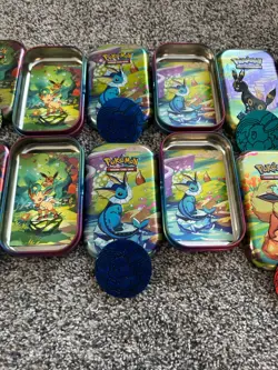Pokemon Prismatic Evolutions Empty Mini Tins With Coins And Pictures - Image 3