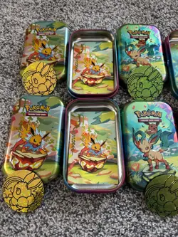 Pokemon Prismatic Evolutions Empty Mini Tins With Coins And Pictures - Image 4