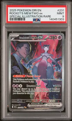 2025 POKEMON DRI EN-DESTINED RIVALS #231 TEAM ROCKET'S MEWTWO EX PSA 9 - Image 1