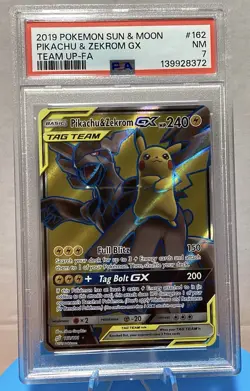 2019 Pikachu & Zekrom GX 162/181 Sun and Moon Team Up Full Art PSA 7 Pokemon TCG - Image 1