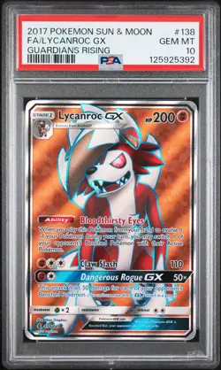 2017 POKEMON SUN & MOON GUARDIANS RISING #138 FULL ART/LYCANROC GX PSA 10 - Image 1