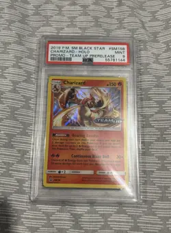 2019 POKEMON SM BLACK STAR PROMO TEAM UP PRERELEASE #SM158 HOLO CHARIZARD PSA 9 - Image 1