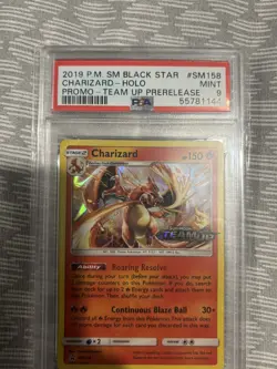 2019 POKEMON SM BLACK STAR PROMO TEAM UP PRERELEASE #SM158 HOLO CHARIZARD PSA 9 - Image 3