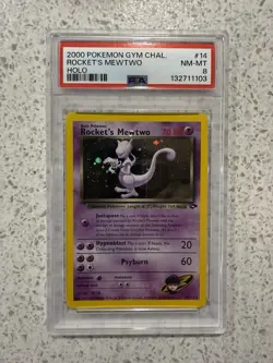 Pokemon TCG Rocket's Mewtwo Gym Challenge Unlimited Holo Card 14/132 PSA 8 - Image 1
