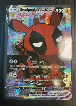 Pokemon Inspired Pikachu Cosplay Deadpool Fan Art Holo Card - Image 1