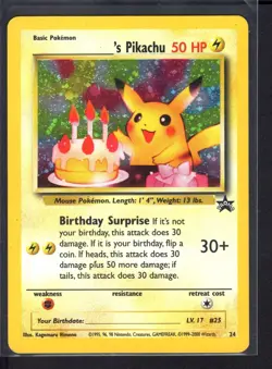 Birthday Pikachu #24 Black Star Promo (LP) Pokemon Card WOTC 2001 - Image 1