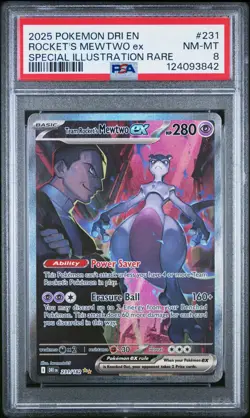 2025 Pokemon DRI EN ROCKET'S MEWTWO ex SPECIAL ILLUSTRATION RARE #231 PSA 8 - Image 1