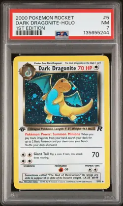 2000 POKEMON ROCKET #5 1ST EDITION DARK DRAGONITE-HOLO PSA 7 - Image 1