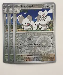 Pokemon TCG x3 Maushold 074/091 Reverse Holo Paldean Fates - Image 1