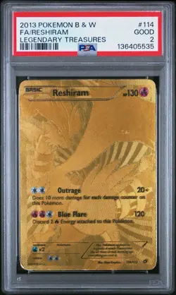 PSA 2 Pokemon Reshiram 114/113 Legendary Treasures Gold Secret Rare Holo Low Pop - Image 1