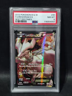 RESHIRAM EX PSA 8 2012 POKEMON BLACK & WHITE NEXT DESTINIES #95 FULL ART - Image 1