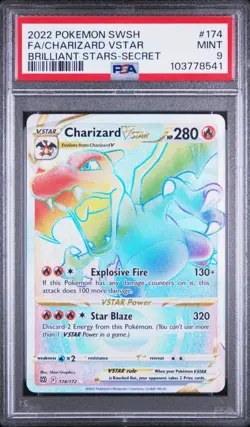 2022 Pokemon TCG SWSH Charizard Vstar Full Art Brilliant Stars Secret #174 PSA 9 - Image 1