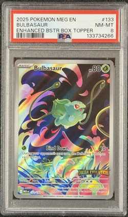 2025 POKEMON MEG EN BULBASAUR ENHANCED BSTR BOX TOPPER #133 NM-MT GEM 💎 PSA 8 - Image 1