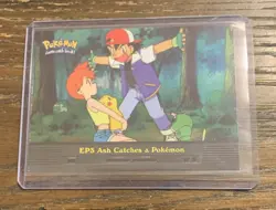 Pokemon TOPPS BLUE LOGO Ash Catches a Pokemon EP3 Holo FOIL TV Animation 2000 - Image 1
