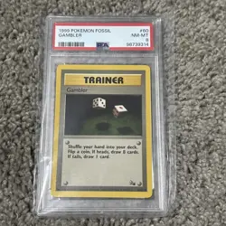 1999 POKEMON FOSSIL #60 GAMBLER PSA NM-MT 8 - Image 1