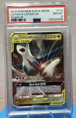 2019 Latias & Latios GX 113/181 Full Art Sun And Moon Team Up PSA 8 Pokemon TCG - Image 1