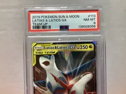 2019 Latias & Latios GX 113/181 Full Art Sun And Moon Team Up PSA 8 Pokemon TCG - Image 2