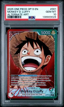 2025 ONE PIECE OP13-CARRYING ON HIS WILL ALTERNATE ART MONKEY D. LUFFY PSA 10 - Image 1