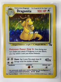 Pokemon Dragonite Holo Fossil 4/62 WOTC 1999 MP Vintage Authentic - Image 1