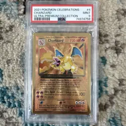 PSA 9 CHARIZARD Gold Metal Card #4 (3803) RARE UPC - Image 1