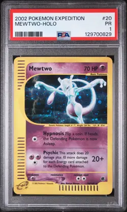 PSA 1 Mewtwo 20/165 Expedition 2002 Holo Rare SWIRL Pokemon Card TCG - Image 1