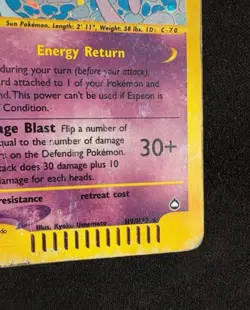 Pokemon Card- Espeon-Aquapolis-Holo-H9/H32-Rare-ENG - Image 3