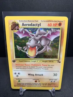 Pokemon TCG Aerodactyl Prerelease First Edition Holo Card 1999 Fossil 1/62 LP - Image 1