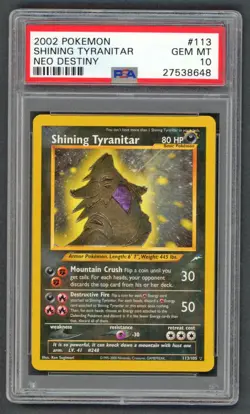 Pokemon Cards - PSA 10 Shining Tyranitar 113/105 - Neo Destiny - GEM MT - PSA10 - Image 1