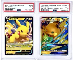 LOT OF (2) POKEMON TCG PIKACHU V 061 RAICHU GX SM213 BLACK STAR PROMO PSA 9 - Image 1