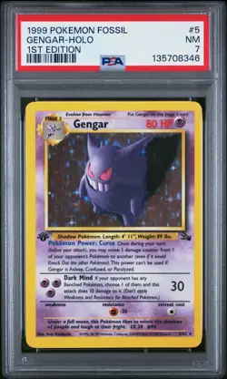1999 POKEMON FOSSIL #5 GENGAR-HOLO 1ST EDITION PSA 7 - Image 1