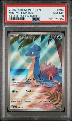 2025 POKEMON DRI EN-DESTINED RIVALS ILLUSTRATION RARE #194 MISTY'S LAPRAS PSA 8 - Image 1