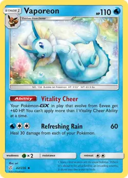 Pokemon TCG - Vaporeon 42/236 Sm-Cosmic Eclipse Regular - Image 1