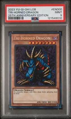Yu-Gi-Oh! Tri-Horned Dragon LOB-EN000 25th Anniversary Secret Rare PSA 9 - Image 2