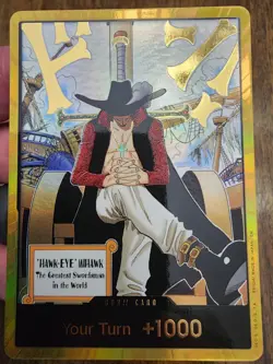 Dracule Mihawk OP14 Gold Don!! Azure Sea's Seven One Piece Card English NM - Image 1