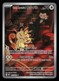 Team Rocket's Meowth 203/182 Illustration Rare Destined Rivals Pokemon Card - Image 1