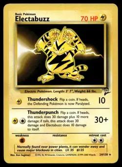 Electabuzz 24/130 Pokemon Card Base Set 2 Rare 70 HP Lightly Played R21 - Image 1