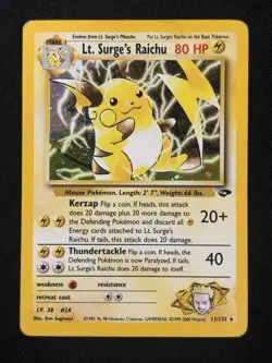 Lt. Surge's Raichu 11/132 Holo Rare Gym Challenge Pokemon Card - Image 1