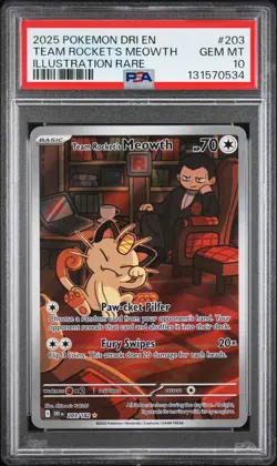 2025 POKEMON DRI EN-DESTINED RIVALS #203 TEAM ROCKET'S MEOWTH PSA 10 - Image 1