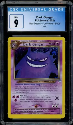 2002 Pokemon Neo Destiny Dark Gengar 6/105 Unlimited Holo Rare CGC 9 MINT - Image 1