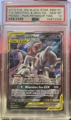2019 POKEMON SM BLACK STAR PROMO #SM191 FULL ART/MEWTWO & MEW GX PSA 10 - Image 1