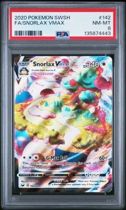 2020 POKEMON SWORD & SHIELD #142 FULL ART/SNORLAX VMAX PSA 8 - Image 1