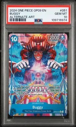 2024 ONE PIECE OP09-EMPERORS IN THE NEW WORLD ALTERNATE ART #051 BUGGY PSA 10 - Image 1