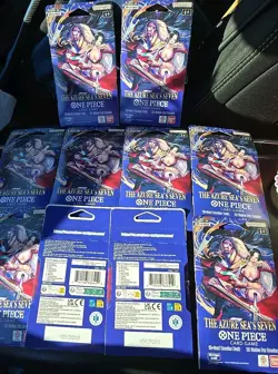 10 x One Piece OP14 - THE AZURE SEA’S SEVEN - Sleeved Blister Booster Packs Lot - Image 1