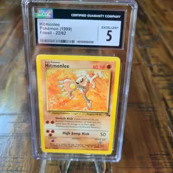 Hitmonlee 22/62 1999 Fossil Unlimited Pokemon Card CGC Graded Excellent 5 - Image 1