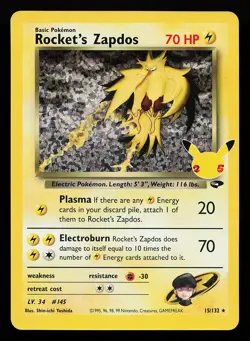 Rocket's Zapdos 15/132 Holo Celebrations Classic Collection Pokemon Card - Image 1