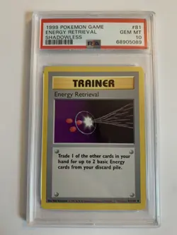 Energy Retrieval 81/102 Base Set Shadowless Pokemon Card PSA 10 GEM MINT - Image 1