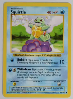 Pokemon Card Squirtle Base Shadowless 1999 63/102 NM - Image 1