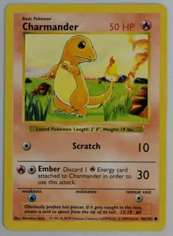 Pokemon Card Charmander Base Shadowless 1999 46/102 HP - Image 1