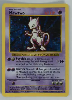 Pokemon Card Mewtwo Holo Base Shadowless 1999 10/102 MP - Image 1