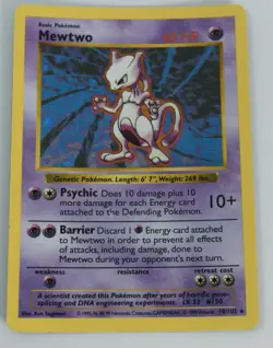 Pokemon Card Mewtwo Holo Base Shadowless 1999 10/102 MP - Image 2